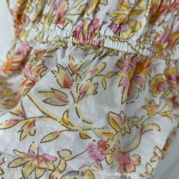 Sim & Sam Women Short Sleeve Floral Smocked Top Yellow Milkmaid Boho Size Large - Picture 2 of 8